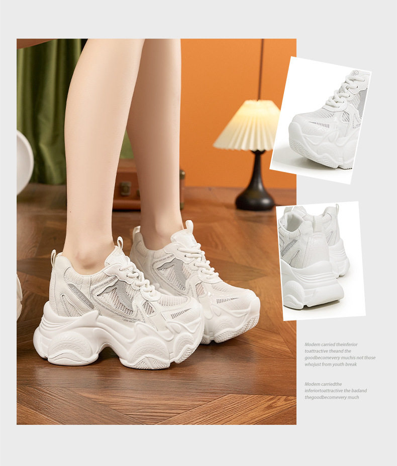 Giày sneaker nữ chạy bộ mesh thoáng đế dày êm ái — Trắng, Cam, Xám chi tiết 3