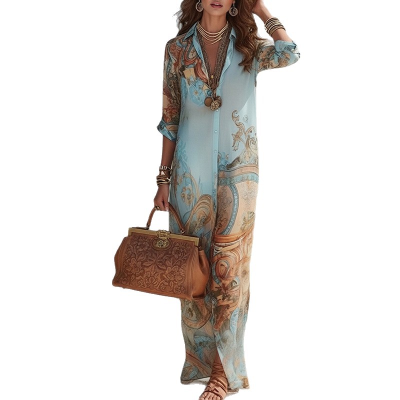 Womens Vintage Floral Long Sleeve Maxi Dress Casual Fashion Summer Style Available in Various Sizes Wholesale