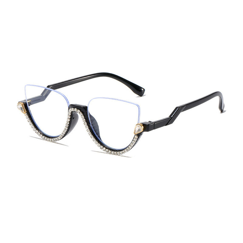 Personalized handmade diamond anti-blue light glasses women's European and American retro half-frame flat mirror 2025 new fashion glasses frame