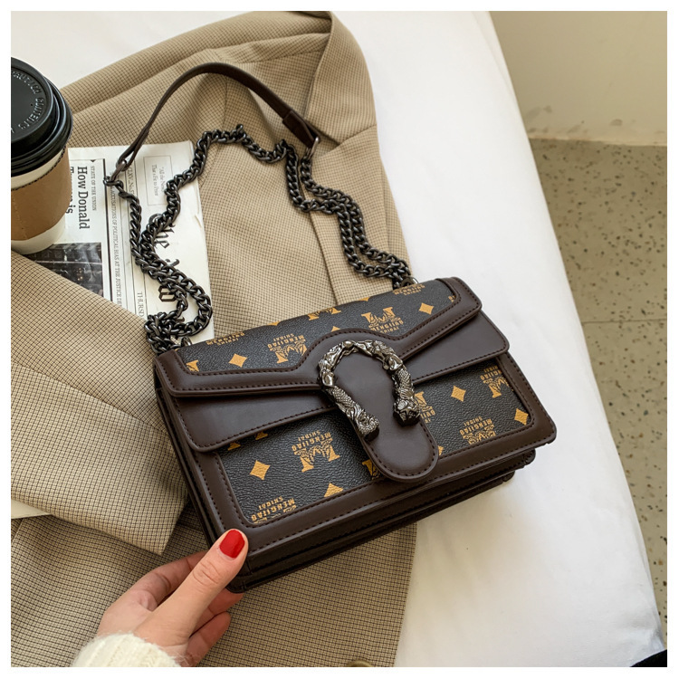 French Niche Bags for Women New Trendy Autumn and Winter Chain Shoulder Crossbody Bag Printed Small Square Bag Retro Style 13 undefined