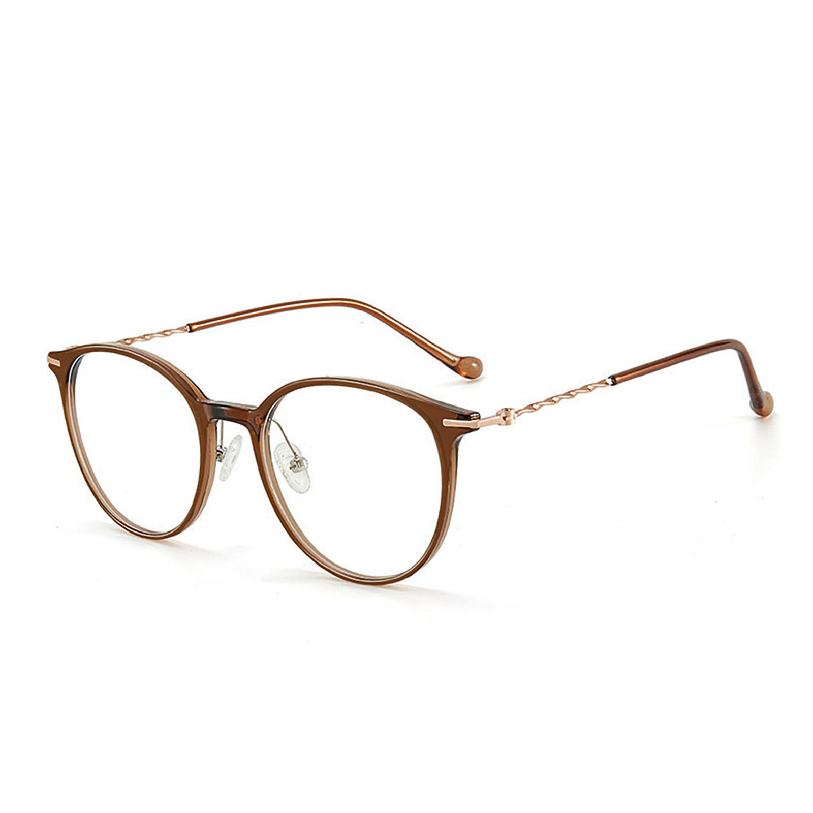 206 New Tr90 Retro Round Frame Glasses for Women with Myopia Can Be Equipped with Plain Whitening Cold Brown Glasses Frames