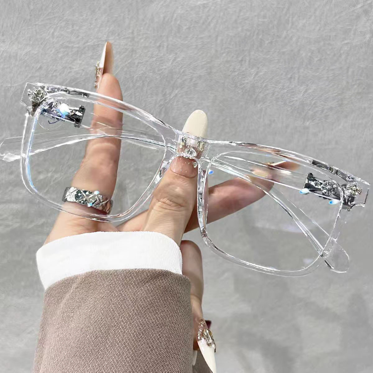 New Fashion Trendy Plain Glasses for Men, Retro Large Frame Glasses for Women, Plain Face, Anti-Blue Light, Photochromic Optical Glasses