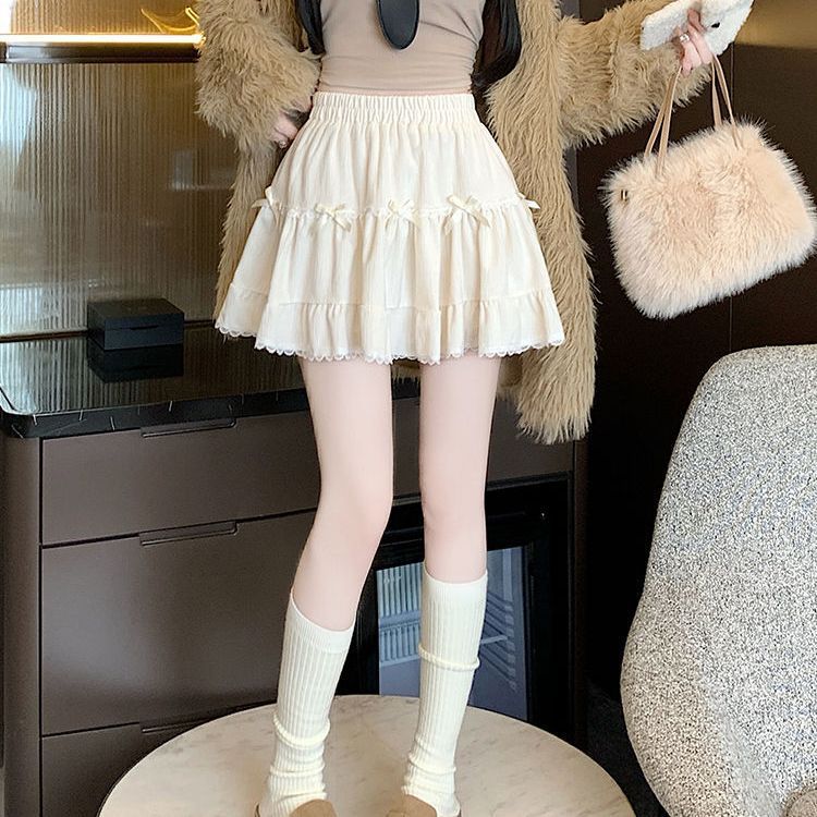 High Waisted Bowknot Skirt Lace Trim Flared Design Stylish and Versatile Autumn Winter Collection Wholesale
