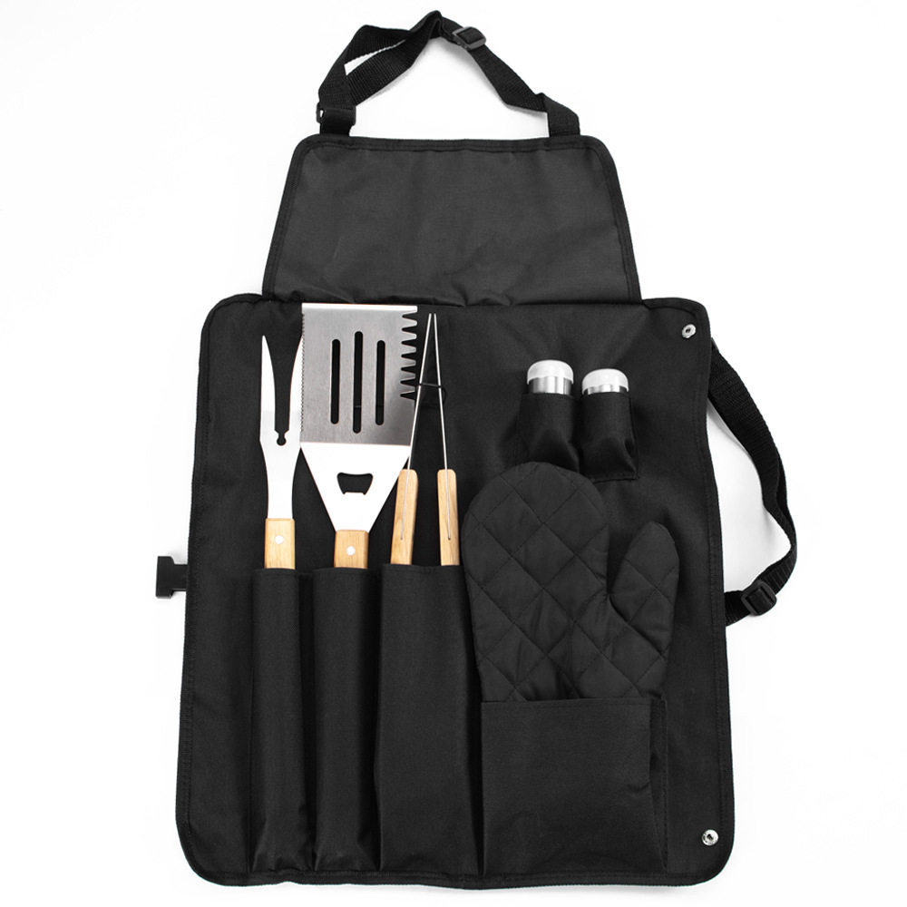 Outdoor barbecue tools stainless steel three-piece oak handle grill fork shovel clip BBQ barbecue utensils cross-border exclusive