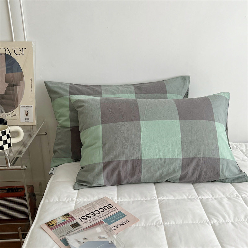 Unprinted Japanese Good Cotton Pillowcase Single Double Plaid Pillowcase Solid Color Plaid Washed Cotton Pillowcase