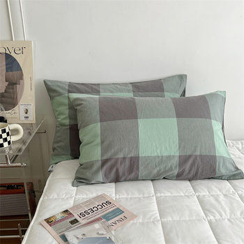Unprinted Japanese Good Cotton Pillowcase Single Double Plaid Pillowcase Solid Color Plaid Washed Cotton Pillowcase