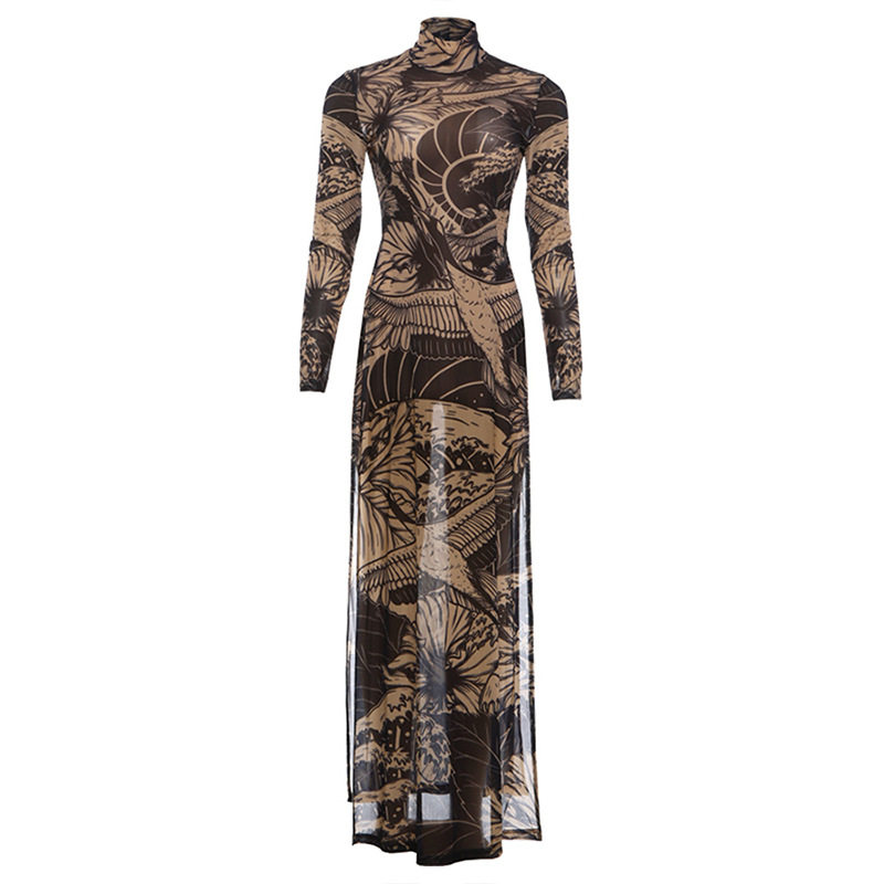 Fashionable Sheer Long Sleeve High Neck Top Sexy High Slit Design Spring Collection for Women Wholesale Available