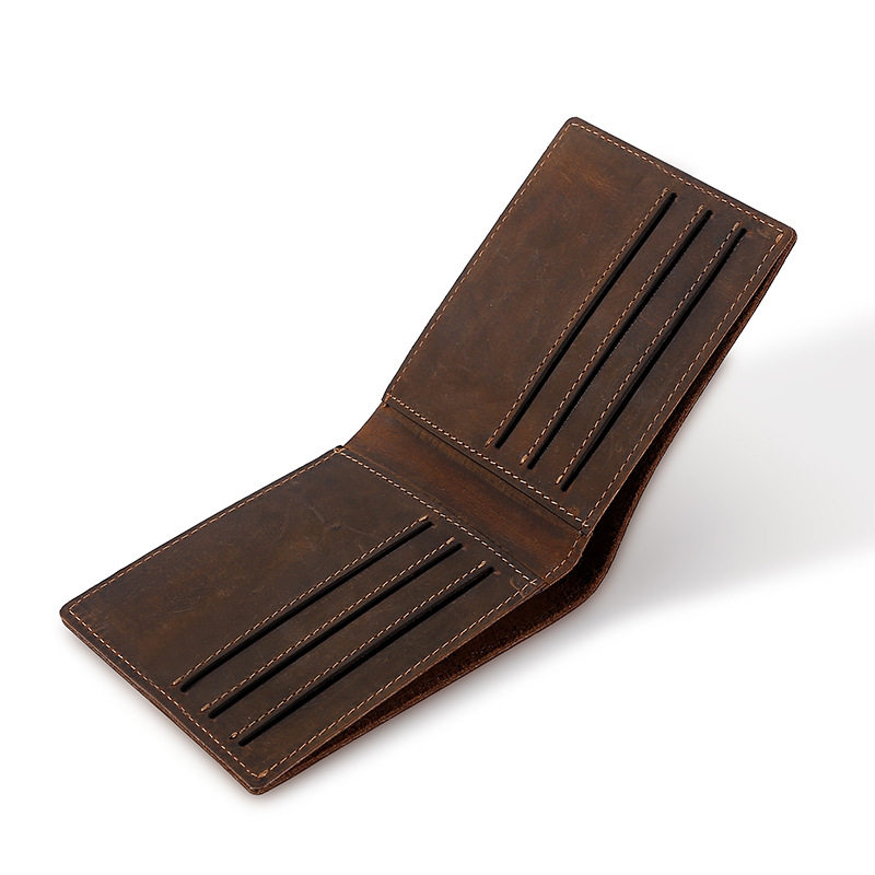 Cross-border supply of crazy horse leather men's short wallet retro leather multi-functional long wallet card bag factory hot sale