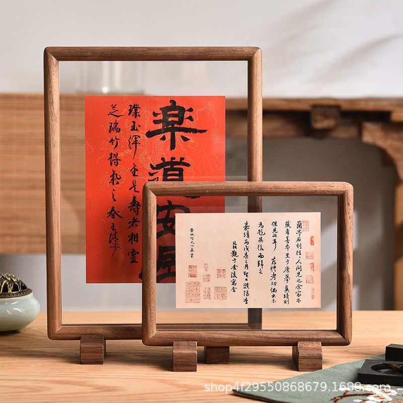 Solid Wood Double-Sided Transparent Photo Frame Decorative Embossed Specimen Frame Solid Wood Photo Acrylic Wall-Mounting Photo Frame