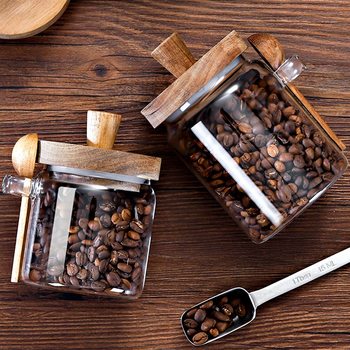 Special Glass Sealed Jar for Coffee Beans, High-Pen Silicate Glass, Microwave-Safe, with Spoon, Tea and Coffee Powder Storage Jar