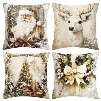 Cross-border TEMU Santa Pillowcase Elk Print Peach Leather Living Room Sofa Cushion Pillowcase No Core