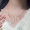 New Sandy Gold Necklace Peach Blossom Tassel Set Chain Burned Blue Niche Elegant Gold Plated Clavicle Chain Chanel Style Necklace Gift
