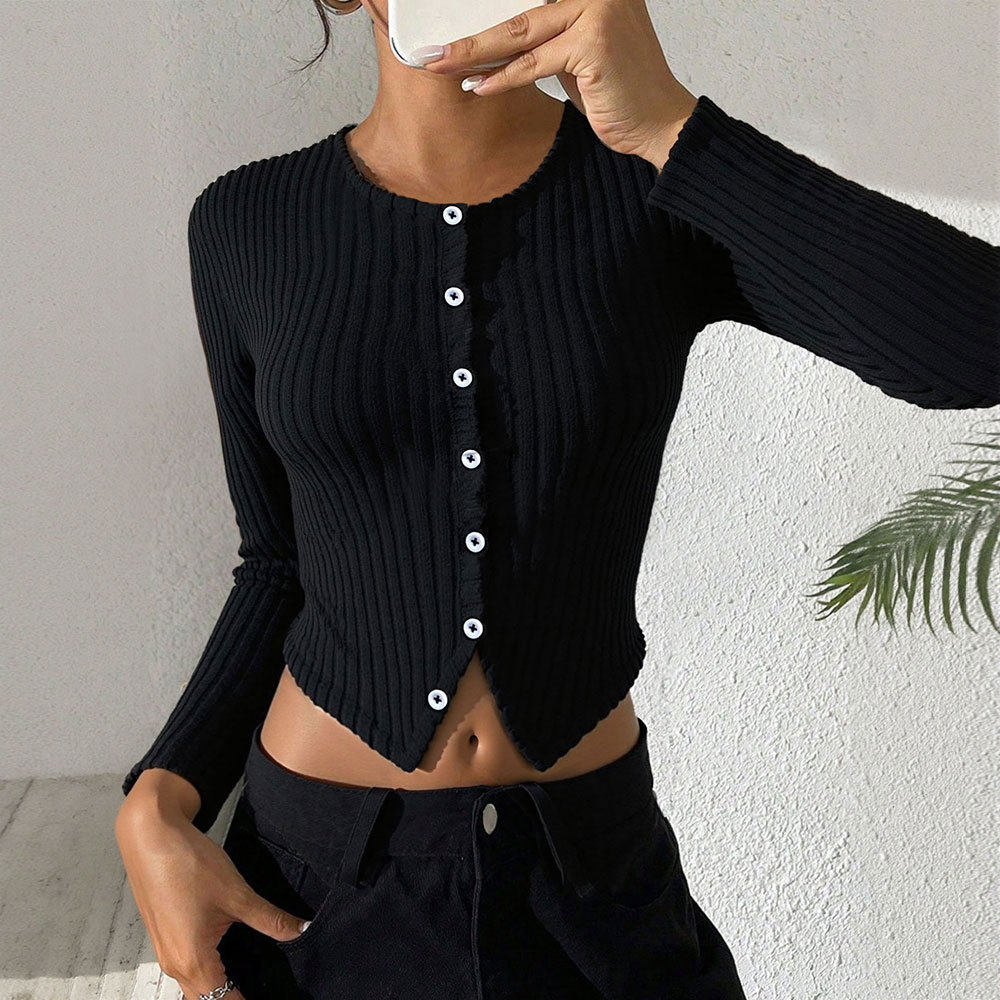 Womens Cropped Long Sleeve T Shirt Minimalist Style Chic Design Spring Summer Fashion Wholesale Available
