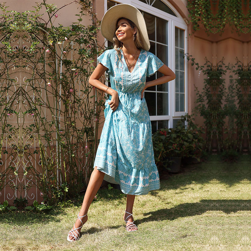 Floral Midi Dress Slim Fit Sweet and Fresh Style Summer Fashion for Women Wholesale Available