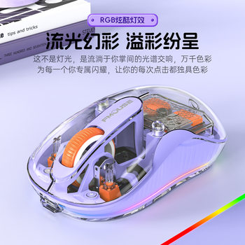 Wireless Bluetooth Three-Mode Transparent Mouse with Power Display, Ergonomic Office Lighting Gift, Human Body-Friendly Three-Mode Rechargeable