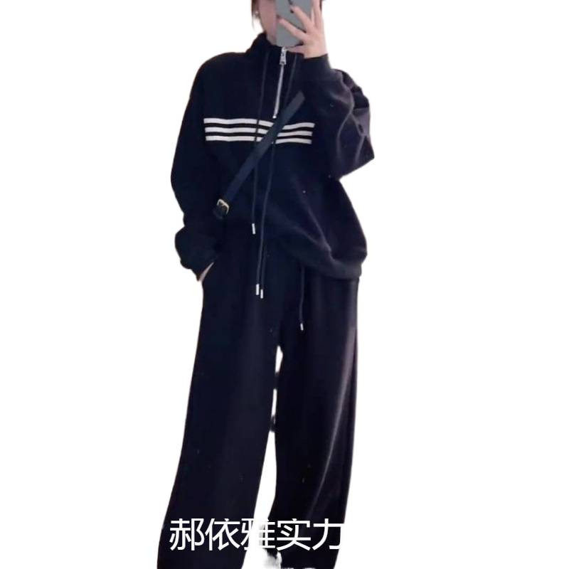 Plus Size Slimming Set Winter New Age-Reducing Fashion Sweatshirt Women's Fleece Thickened Casual Pants Two-Piece Set