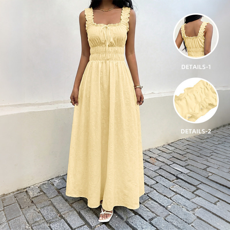 Solid Color Ruffle Hem Cami Dress Soft Fabric Elegant Design Vacation Style Wholesale Available