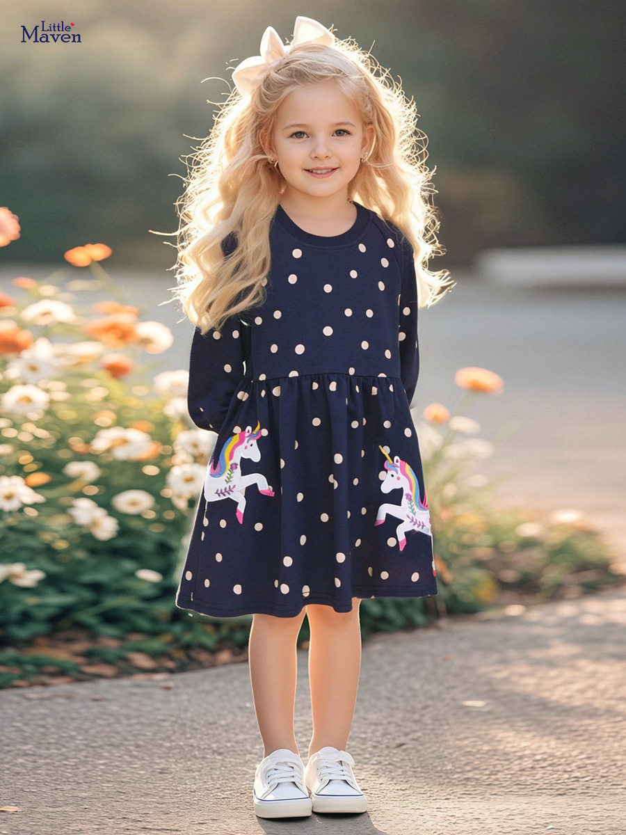 Kids' Clothing Factory Kids' Dress Wholesale, Cartoon Girls' Dress, Autumn Long-sleeve Cotton Dress