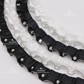 Spot 2.5cm wide pleated Diamond Pearl webbing pleated chain lace clothing edge skirt shoes and hats accessories