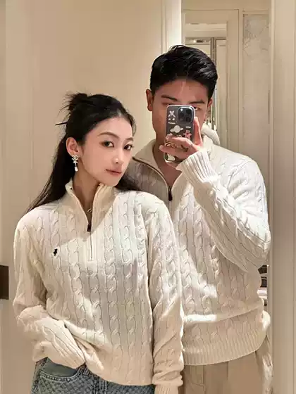 Rl Pony Logo Cross-Border 25Ss Autumn and Winter New Half Turtleneck Zipper Embroider Versatile Twist Sweater for Men and Women Couples