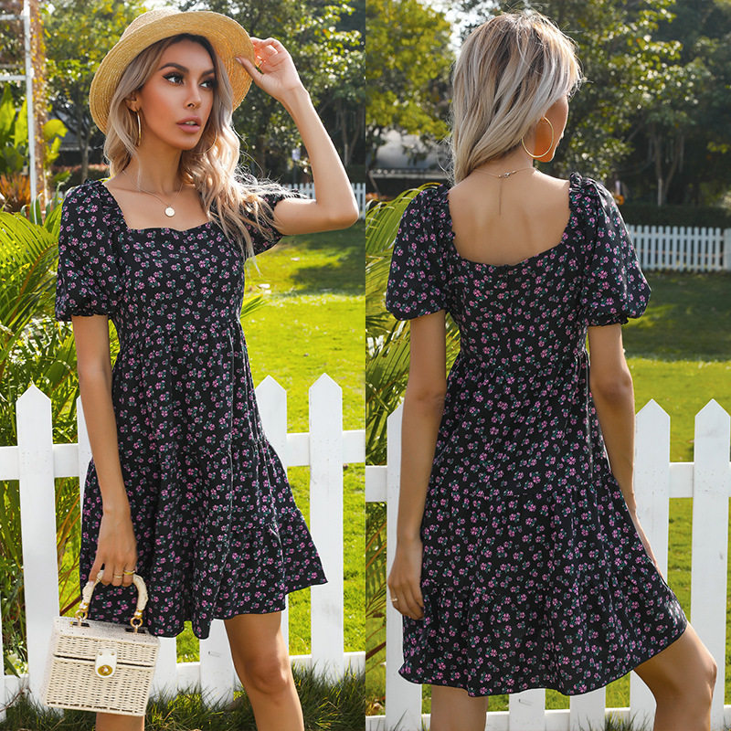 Floral Ruffle One Shoulder Dress French Country Style Pleated Design Lightweight Fabric Perfect for Summer Events