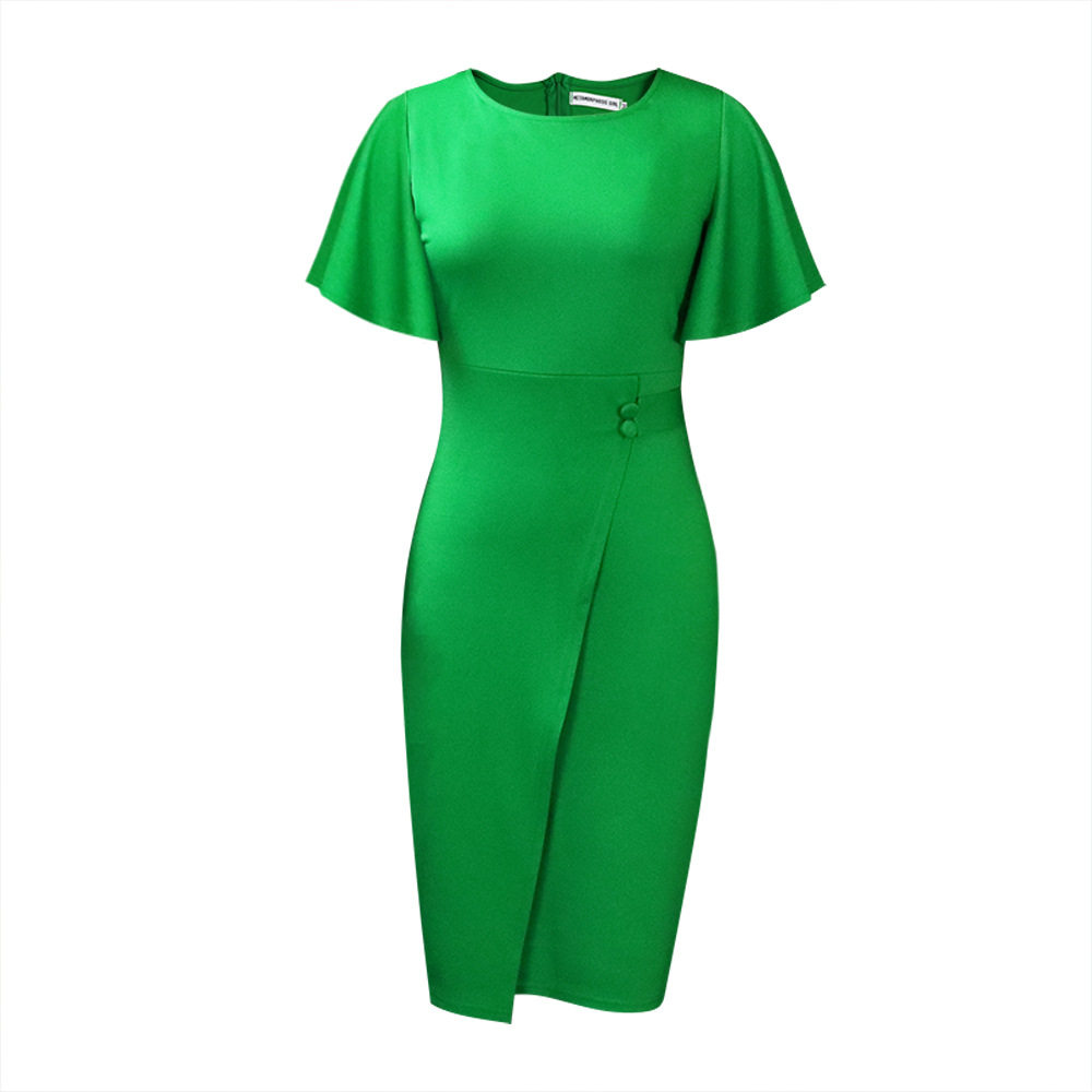 Plus Size Womens Pencil Dress Fashionable Elegant Ruffle Sleeve Bodycon Office Wear Casual Events Wholesale