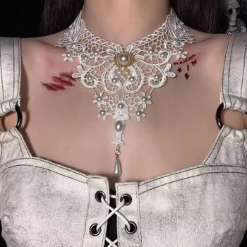 Cross-border New European and American Exaggerated Black Gothic Style Lace Women's Necklace Fashion Dark Clavicle Chain