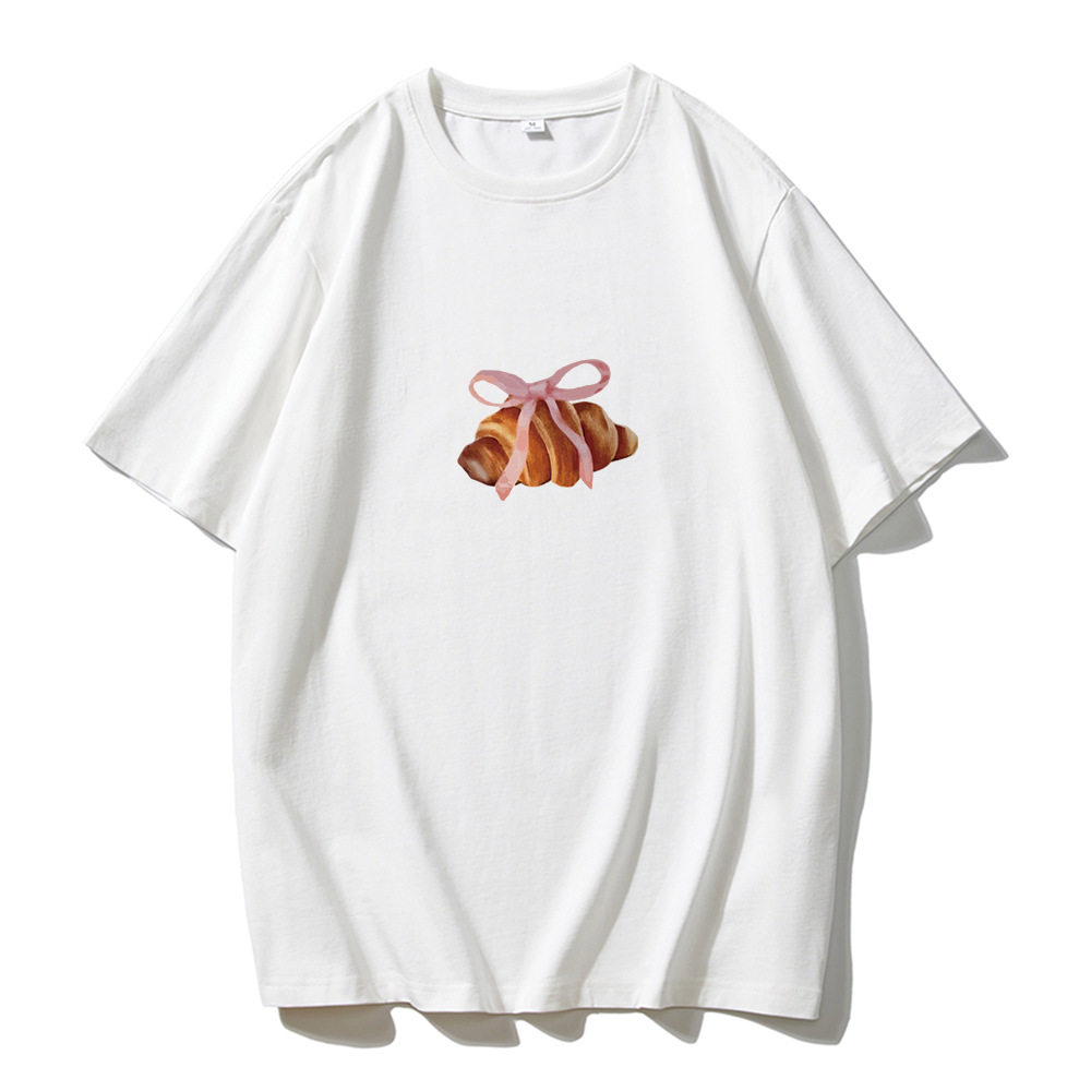 Womens Vintage Bow Print T Shirt Summer Casual Style Loose Fit Round Neck Short Sleeve 100 Cotton Wholesale