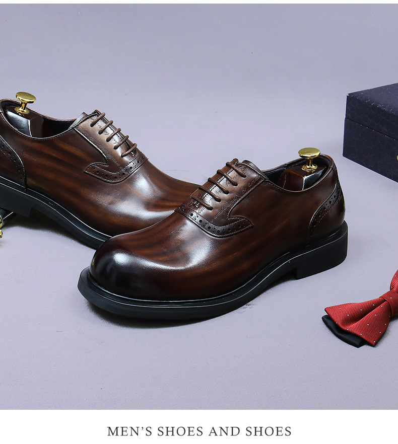 Giày Oxford nam da bò thật kiểu Brogue cổ điển mũi tròn buộc dây — Màu xám đậm, Màu cà phê