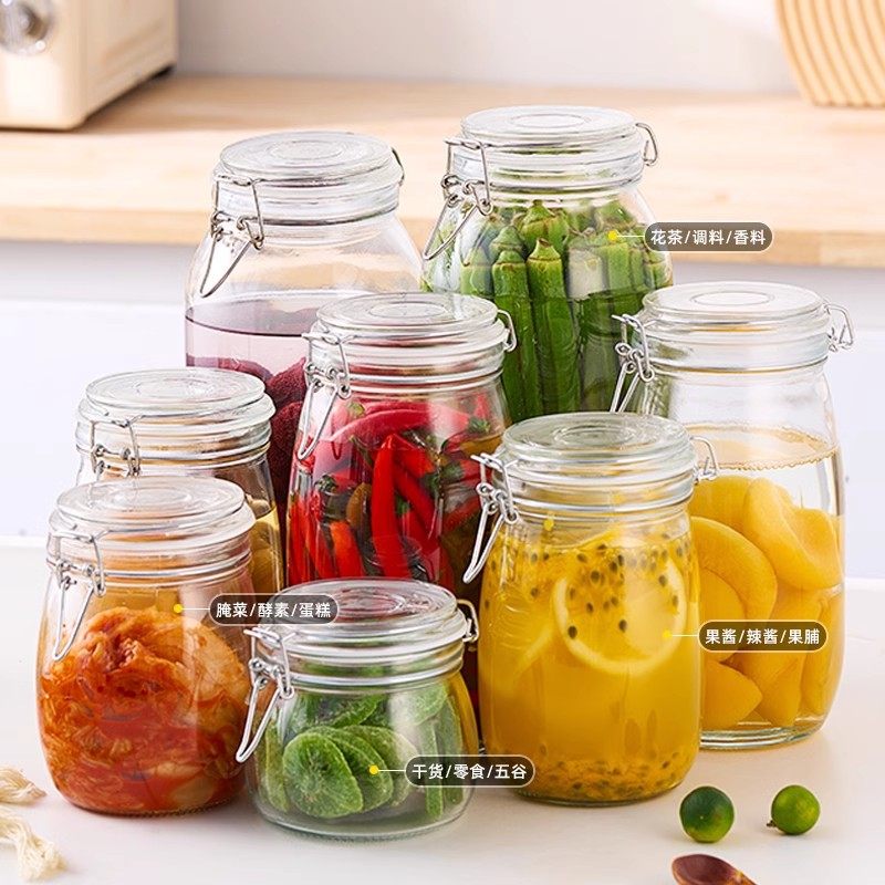Transparent Glass Sealed Jar Food Grade Snap Lid Storage Jar Household Enzyme Jar Jam Jar Pickles Pickles Jar
