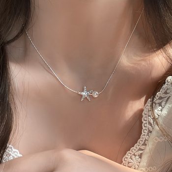 Simple Starfish Pearl Necklace Female Niche Unique Design Sense Clavicle Chain Elegant All-match Exquisite Star Accessories