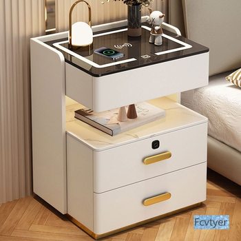 Light Luxury Solid Wood Smart Bedside Table Simple Modern Installation-Free Home Multi-Functional Bedroom Slate Charging Bedside Table