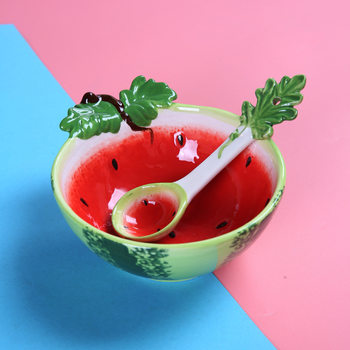 Amazon Strawberry Bowl Creative Pineapple Bowl Cute Dessert Watermelon Salad Rice Bowl Spoon Ceramic Tableware suit
