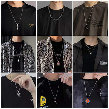Titanium Steel Necklace Men's Hip-Hop Trendy Cool Letter Pendant Korean Style Woolen Chain Distinctive Ins Style Long Necklace Jewelry