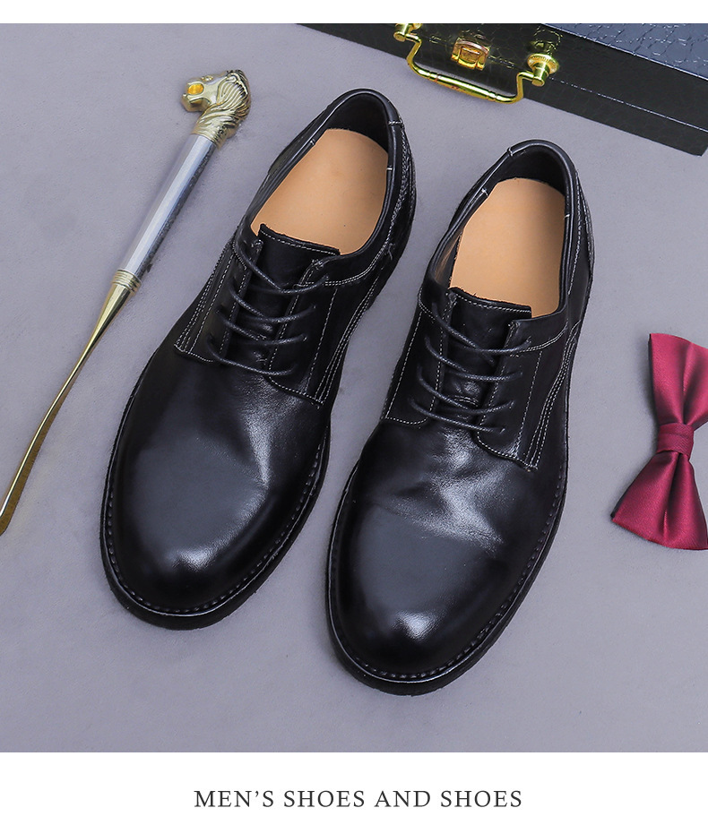 Giày Derby nam da ngựa mũi tròn đế Goodyear cổ điển — màu đen, Màu caramel, Màu cà phê