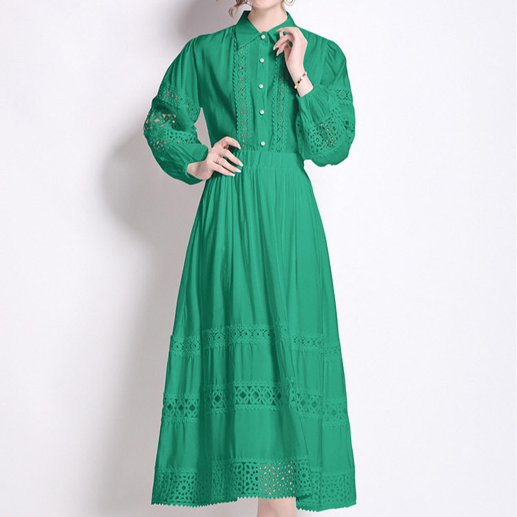 Fashionable Womens Set Stylish Lapel Shirt with Lantern Sleeves and Lace Details High Waisted Skirt Autumn Collection