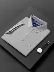 Original 26 New Products Tommy Pure Color Men's Polo Shirt Short-Sleeved Large Size Casual T-Shirt Loose Cotton Top