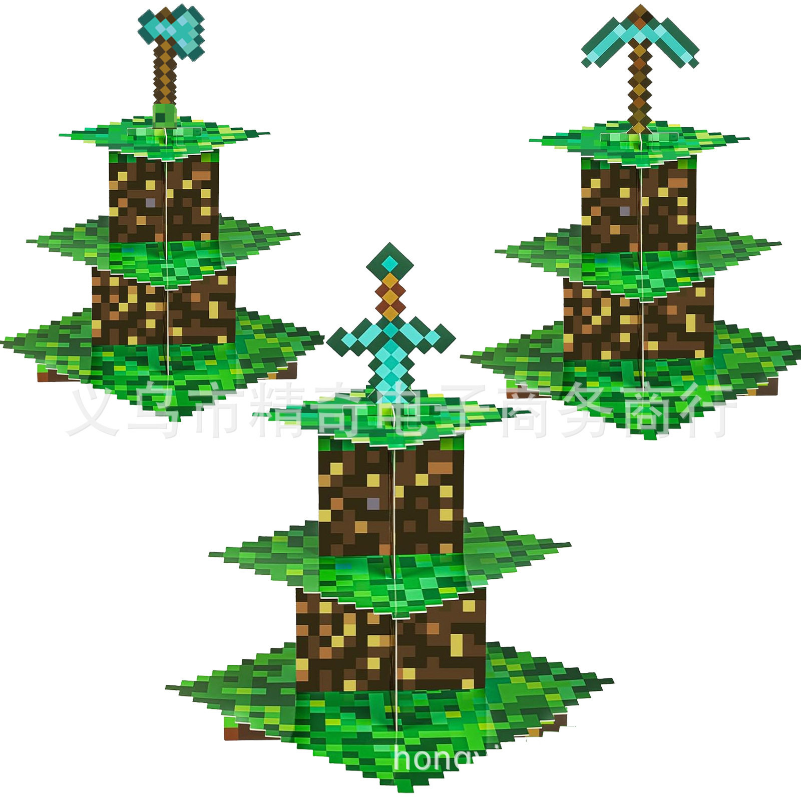 Майнкрафт Бумажная подставка для торта Minecraft Трехслойная подставка для закусок Пиксельная игра для украшения вечеринки по случаю дня рождения Изображение 1