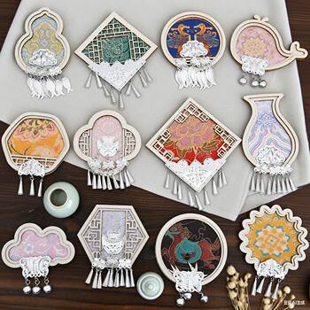 Miao Silver Fridge Magnets Handmade DIY Material Kit Wooden Crafts Decoration Salon Team Building Parent-Child Activities Souvenirs