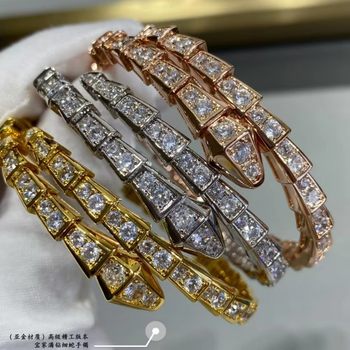 Thick gold high version spring full diamond snake bracelet women 18 rose gold opening snake bone bracelet manufacturers live supply