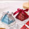 Mist Blue Gold-Stamped Wedding Candy Box Tiktok Creative European-Style Ins Fresh Gift Triangle Wedding Box Wholesale