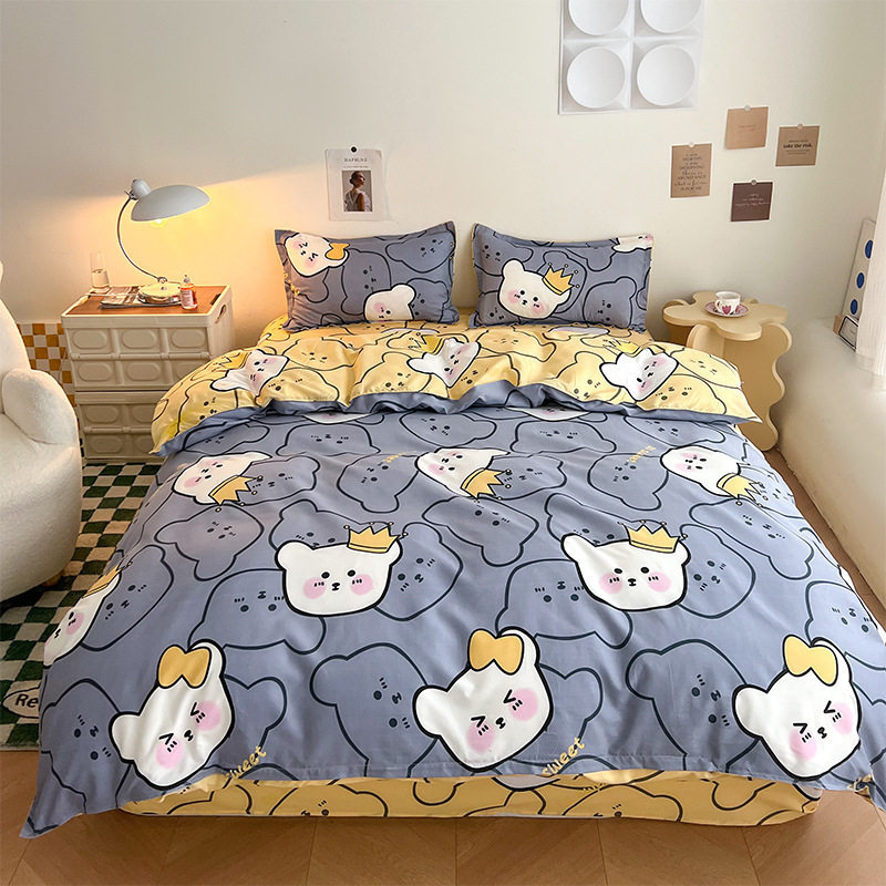 Four-Piece Bed Set, Quilt Cover, Bed Sheets, Three-Piece Set, Student Female Dormitory, Universal for All Seasons, Skin-Friendly and Good-Looking
