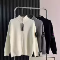 Stone Stone Autumn and Winter Zipper Cardigan Simple Pure Color Couple Knitwear Men and Women Loose Knitwear Casual Jacket