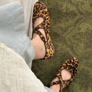 Sheepskin Version ~ Leopard Print Invisible Inner Heightening 4cm Cross Strap Horse Hair Mary Jane Flats Women's Flats Evening S