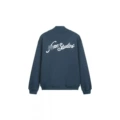 Embroidered stand collar zipper cardigan blue