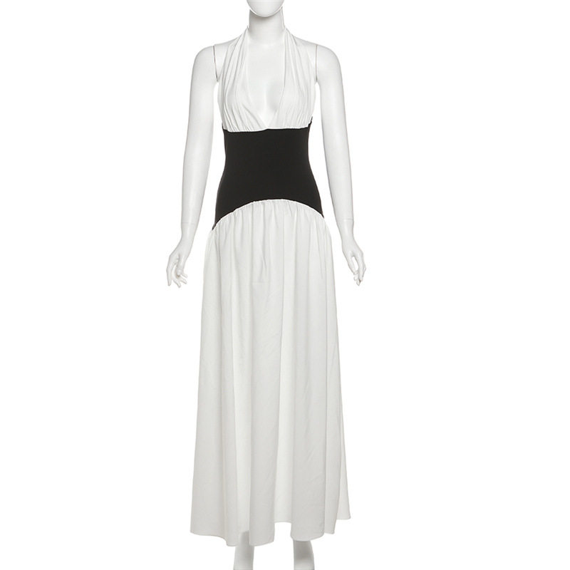 Summer Womens Dress Fashionable Sexy V Neck Halter Neck Color Block Waist Defined Perfect for Parties or Casual