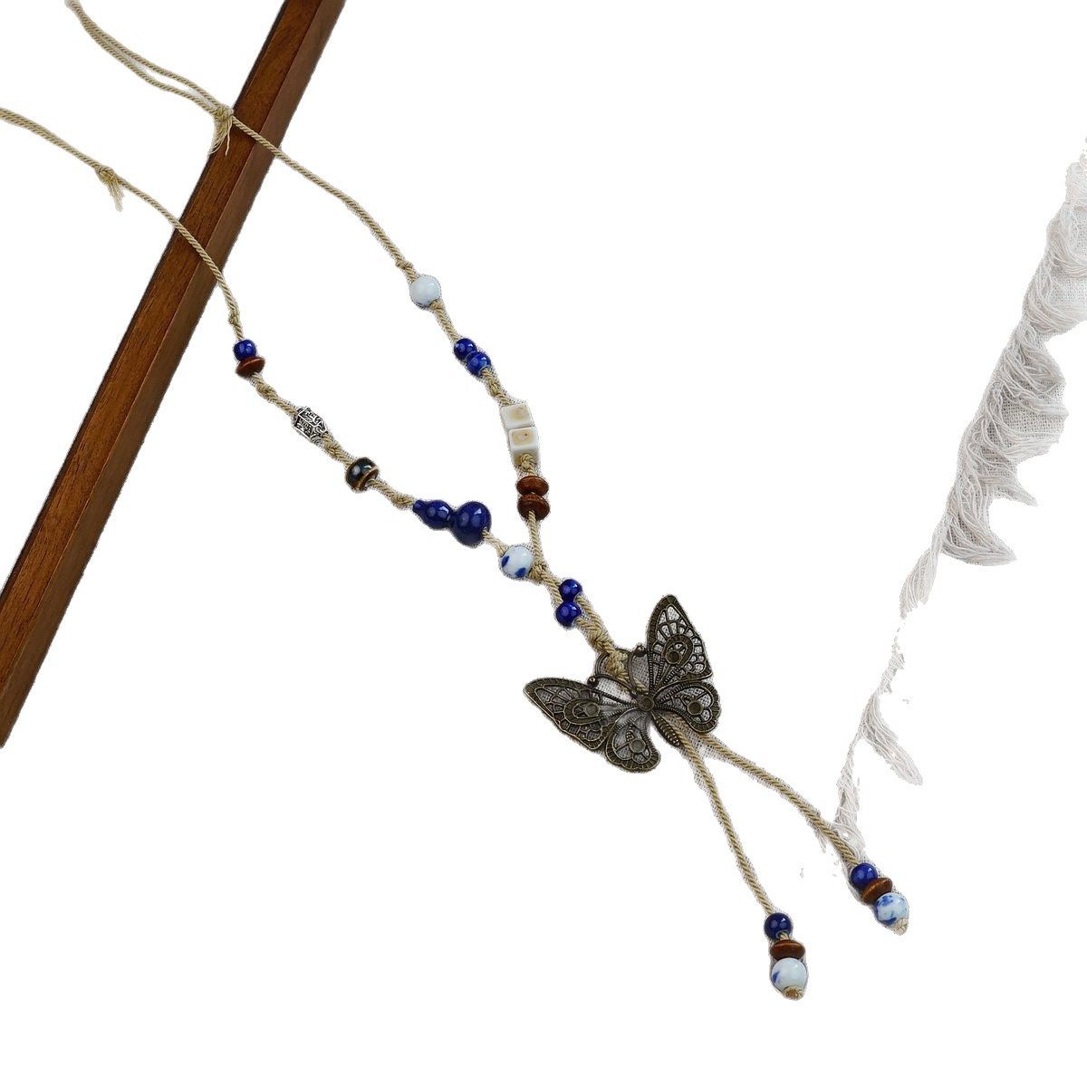 Jingdezhen Ceramic Necklace Ethnic Style Butterfly Style Antique Style Clavicle Chain Accessories Retro Matchinging Long Style Wholesale