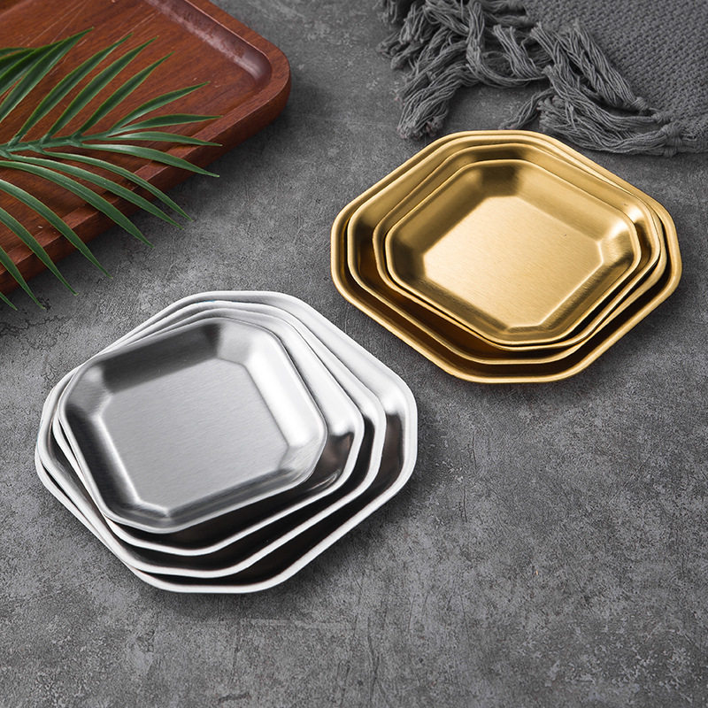 304 Korean-style stainless steel square octagonal butterfly golden pickle dish cold dish snack bone dish dessert plate