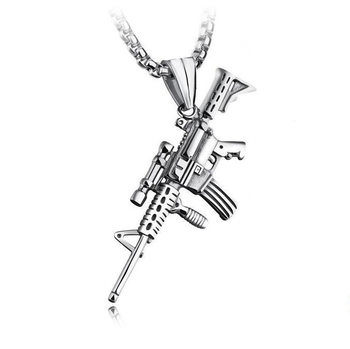 Promotional European and American New Military Fan Accessories Military Fashion Titanium Steel Submachine Gun Pendant Necklace Men's Hanging Chain Decoration