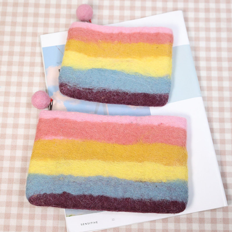 ins style wool felt macaron rainbow coin purse card holder semicircle coin bag cute storage bag clutch